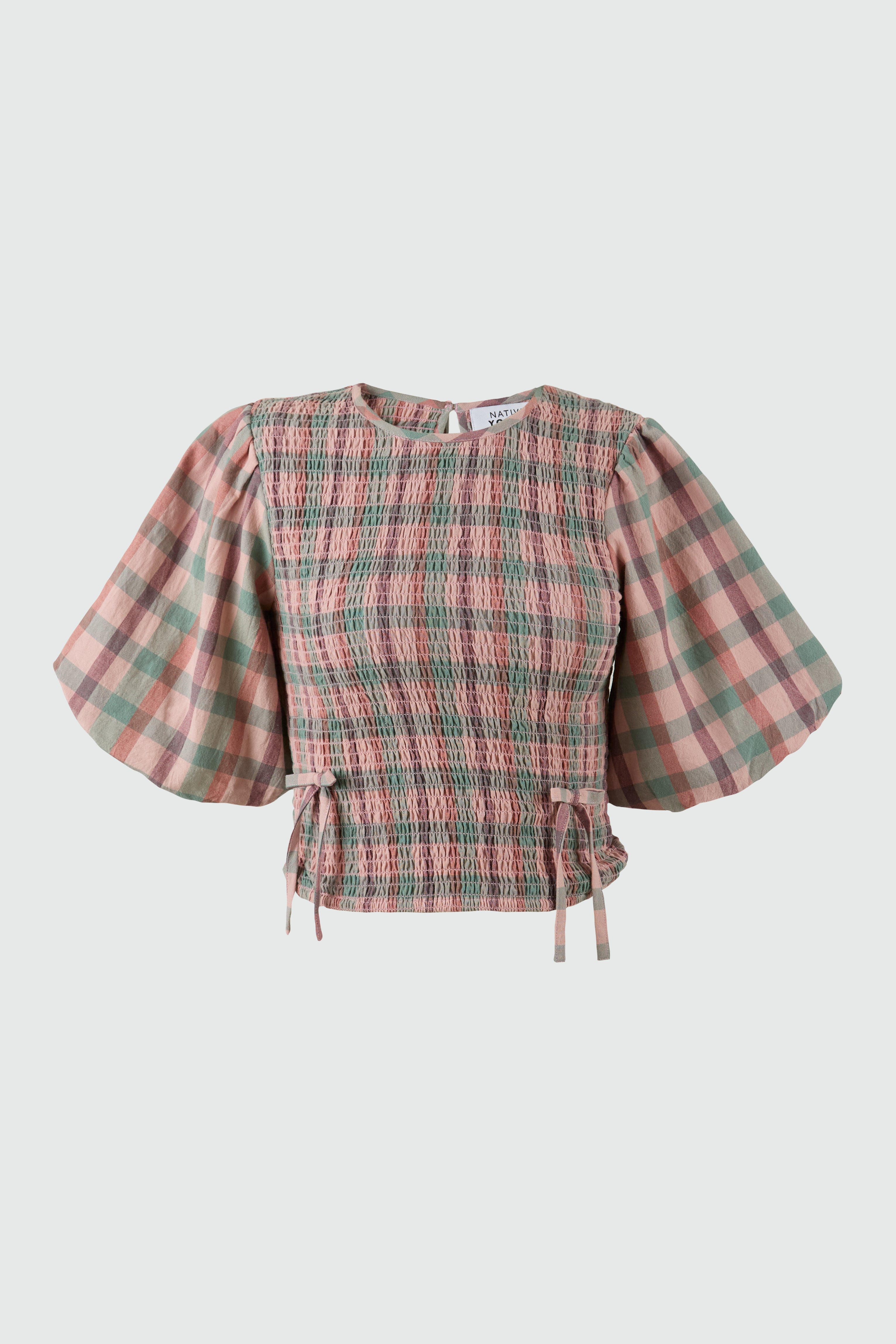 PUFF SLEEVE CHECK SHIRRED TOP – Native Youth