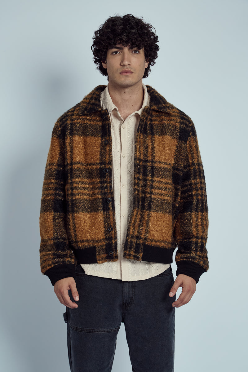 RAMOS BOUCLÉ CHECK COLLARED COACH JACKET