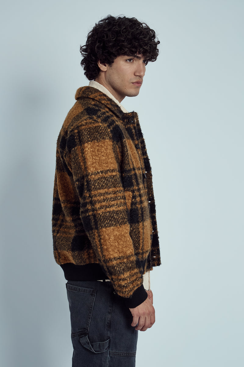 RAMOS BOUCLÉ CHECK COLLARED COACH JACKET