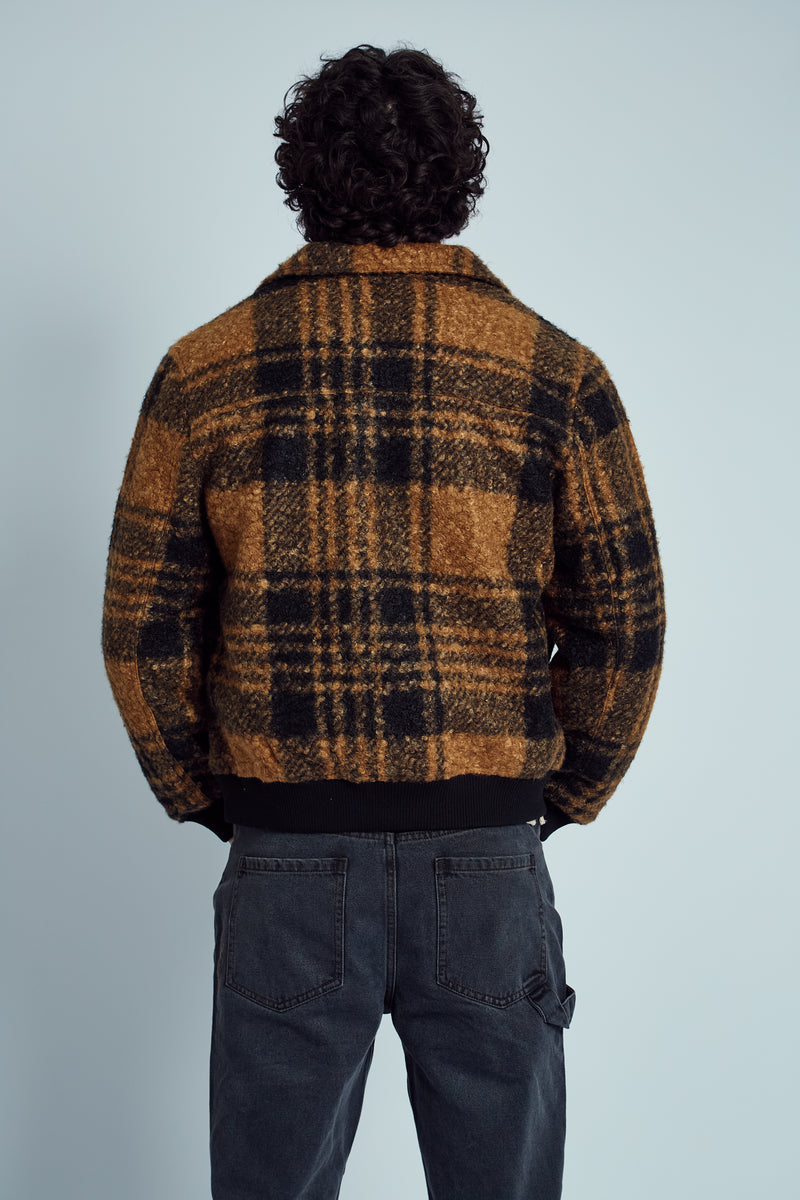 RAMOS BOUCLÉ CHECK COLLARED COACH JACKET