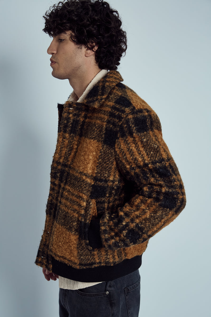 RAMOS BOUCLÉ CHECK COLLARED COACH JACKET