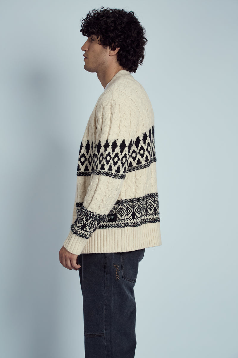 TATUM RELAXED FIT FAIR ISLE KNITTED CHUNKY CARDIGAN