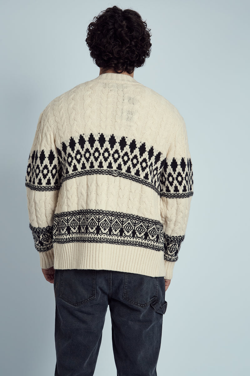 TATUM RELAXED FIT FAIR ISLE KNITTED CHUNKY CARDIGAN