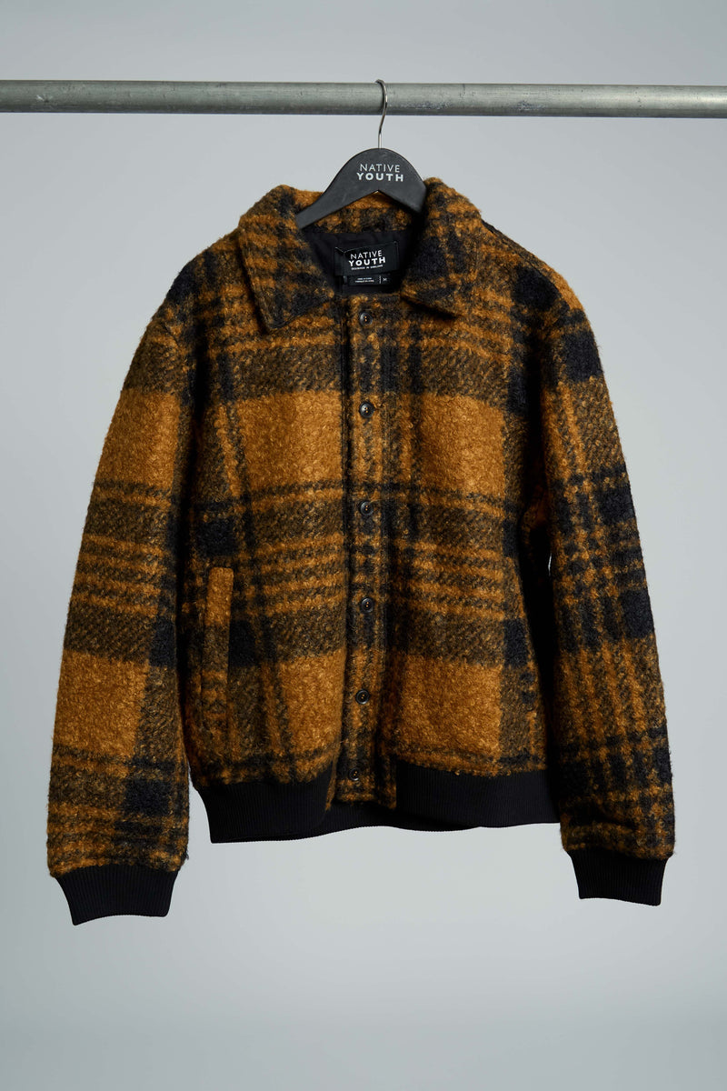 RAMOS BOUCLÉ CHECK COLLARED COACH JACKET