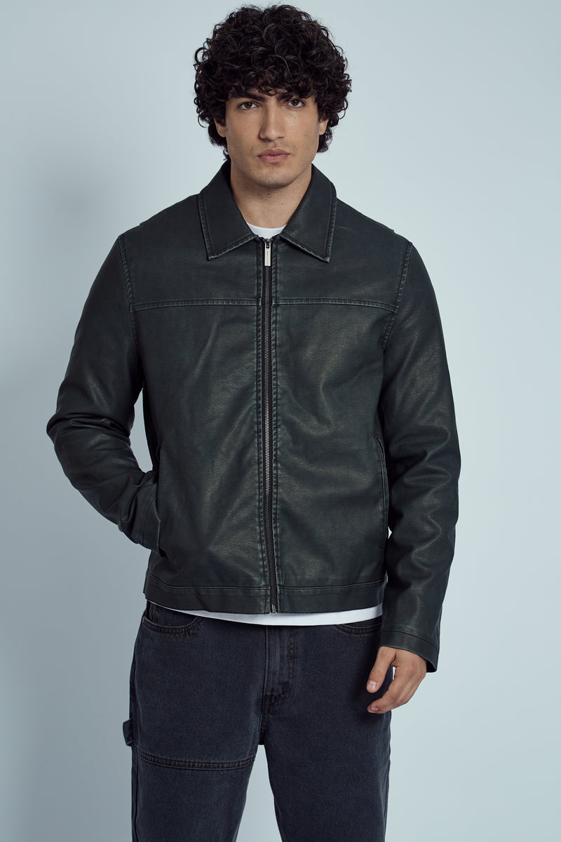 ALMOS WASHED EFFECT VEGAN LEATHER JACKET