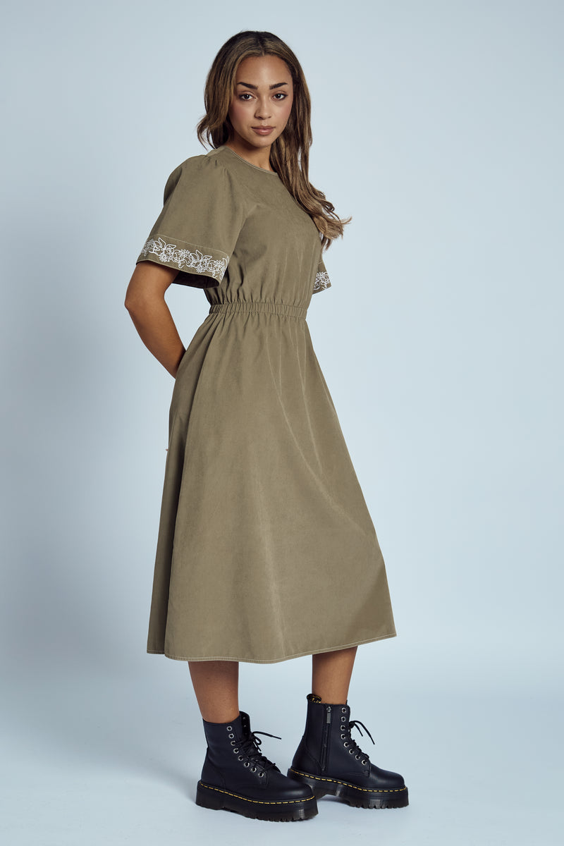 EVELYN EMBROIDERED MIDI DRESS