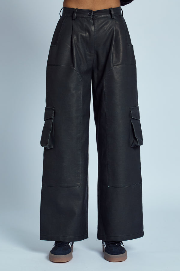 ALMOS VEGAN LEATHER WIDE LEG TROUSER