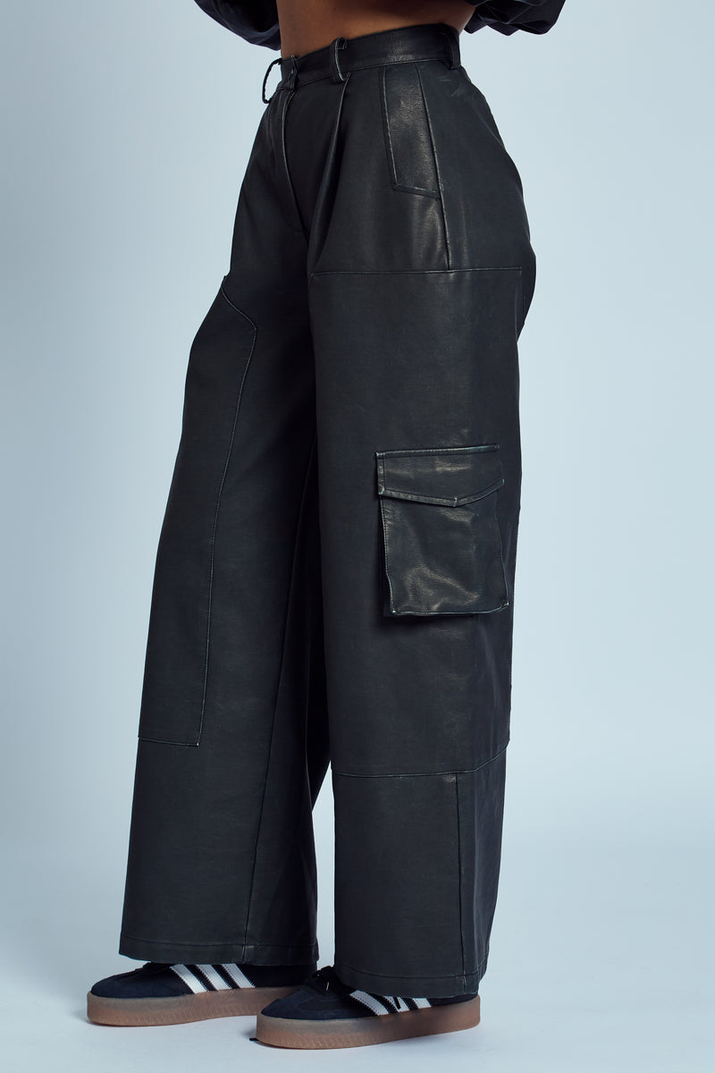 ALMOS VEGAN LEATHER WIDE LEG TROUSER