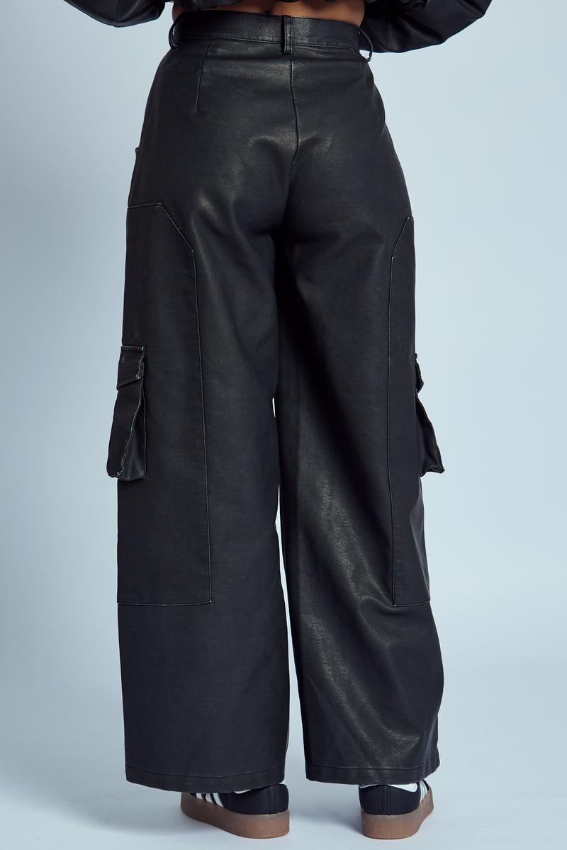 ALMOS VEGAN LEATHER WIDE LEG TROUSER