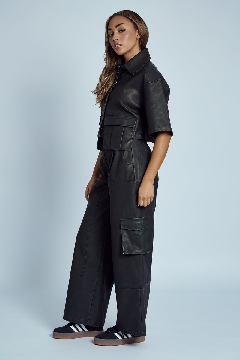 ALMOS VEGAN LEATHER CROPPED SHIRT