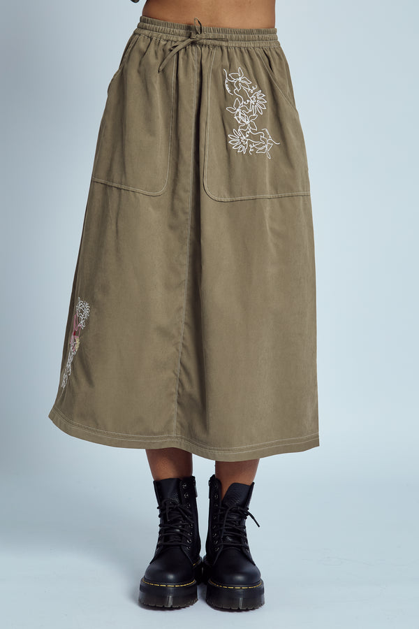 EVELYN EMBROIDERED MIDI SKIRT