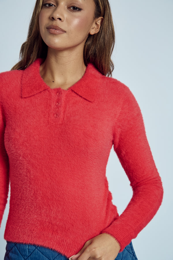 HEIDI BRUSHED KNIT LONG SLEEVE POLO