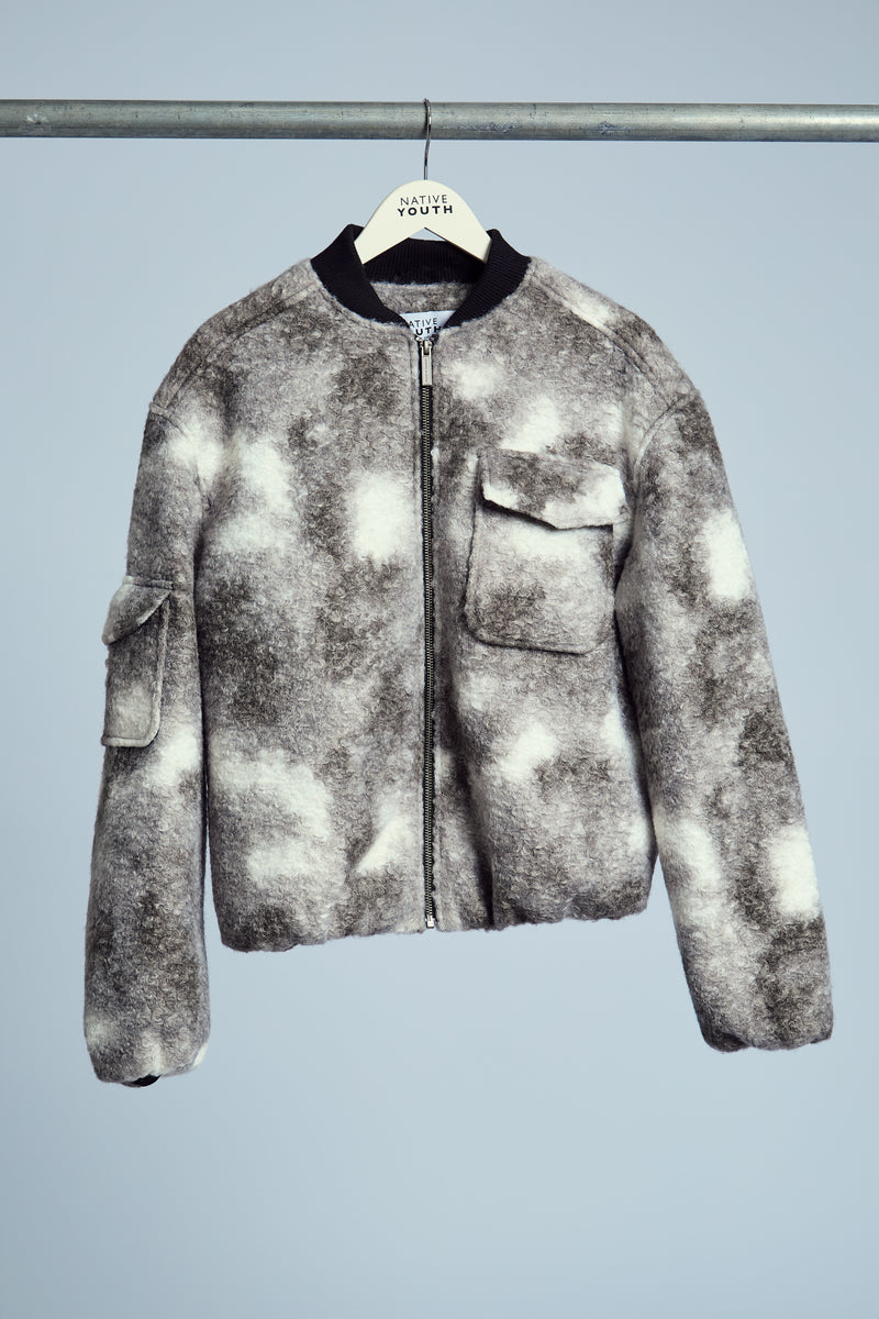 HARLEY BOUCLE MONOCHROME BOMBER JACKET