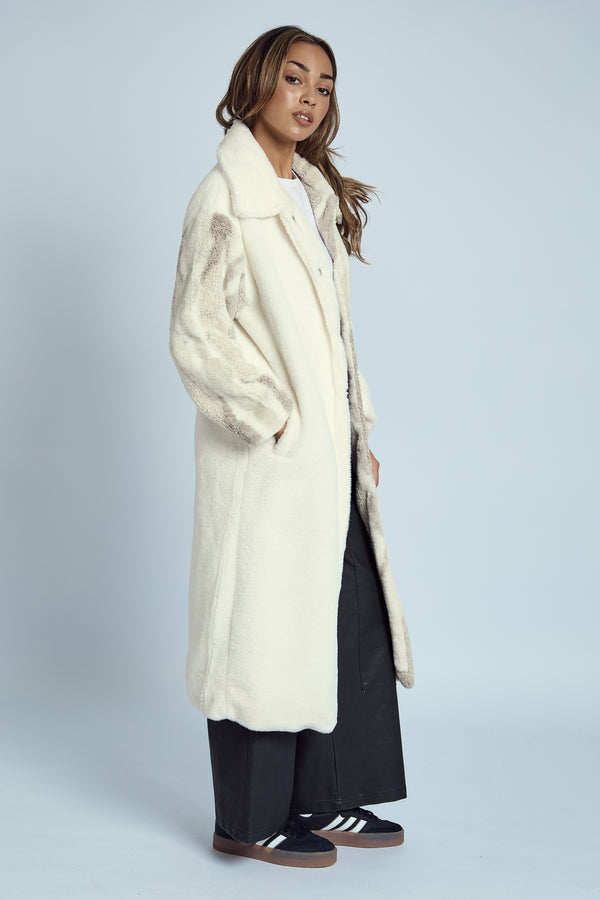 TETIA LONGLINE COAT IN MIXED SHERPA AND FAUX FUR