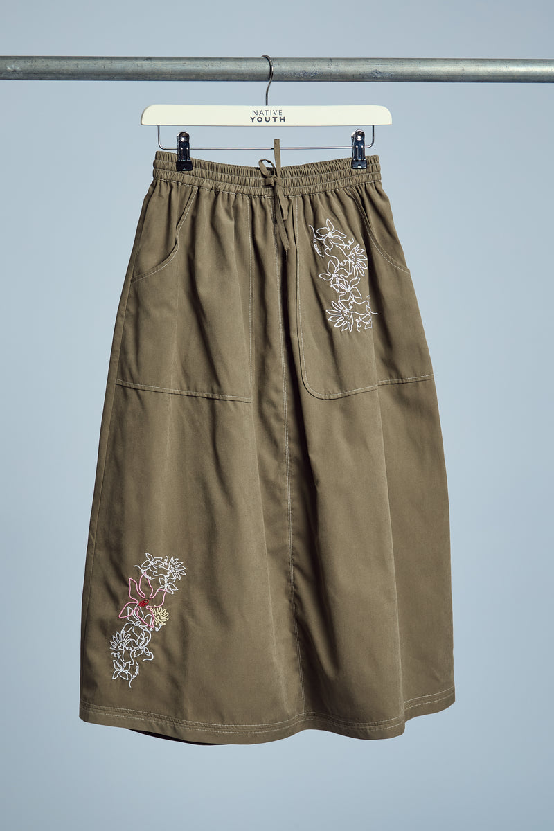 EVELYN EMBROIDERED MIDI SKIRT