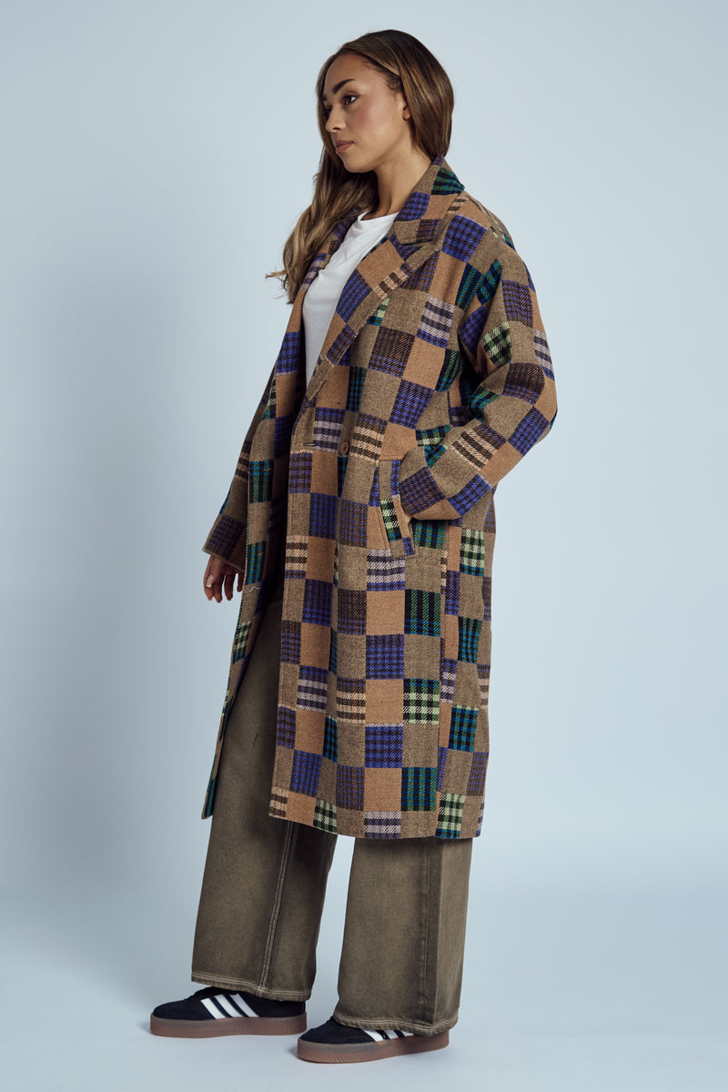 EMRYS PATCHWORK LONG-LINE COAT