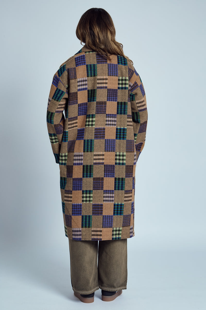 EMRYS PATCHWORK LONG-LINE COAT