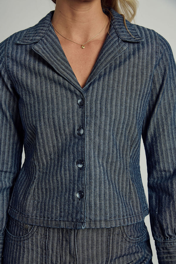 ALEXIS STRIPE DENIM TAILORED SHIRT IN BLUE