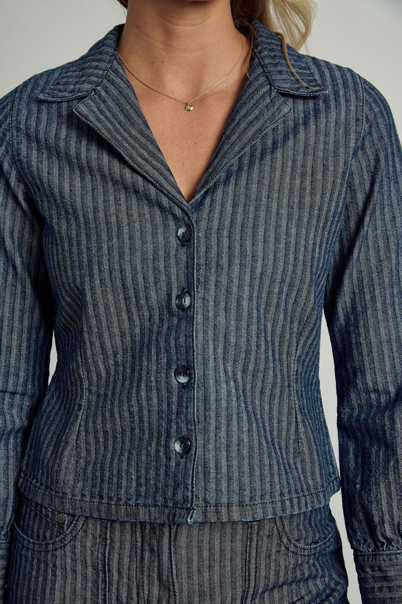 ALEXIS STRIPE DENIM TAILORED SHIRT IN BLUE