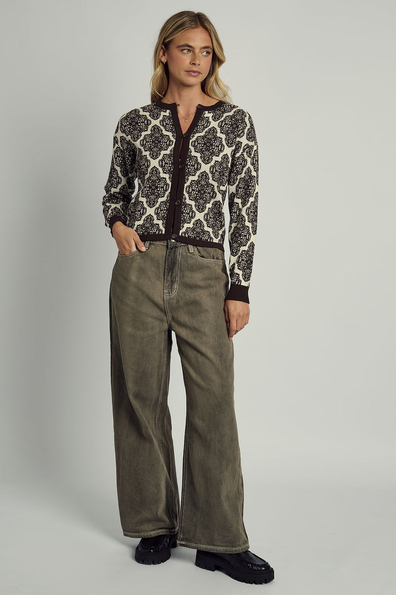 GENEVIEVE ALL OVER JACQUARD KNITTED CARDIGAN