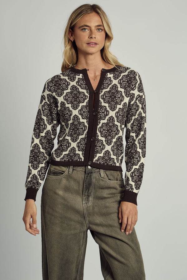 GENEVIEVE ALL OVER JACQUARD KNITTED CARDIGAN