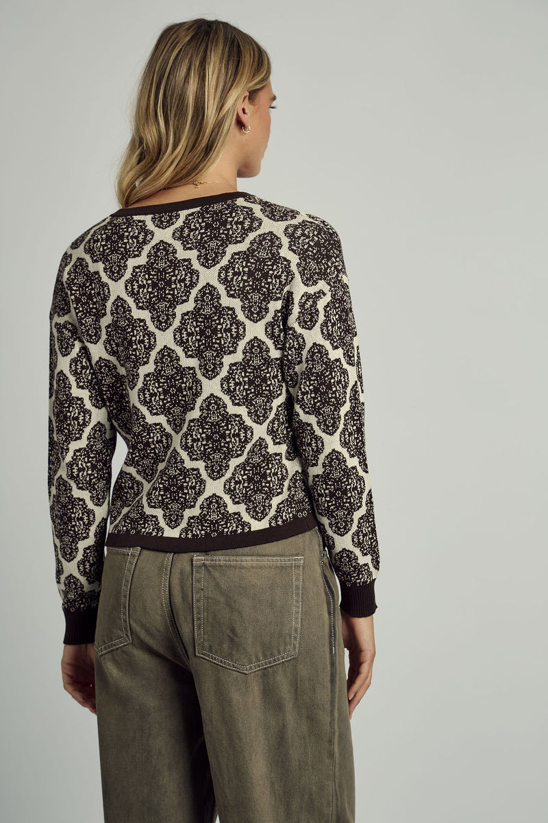 GENEVIEVE ALL OVER JACQUARD KNITTED CARDIGAN