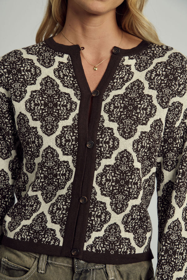 GENEVIEVE ALL OVER JACQUARD KNITTED CARDIGAN