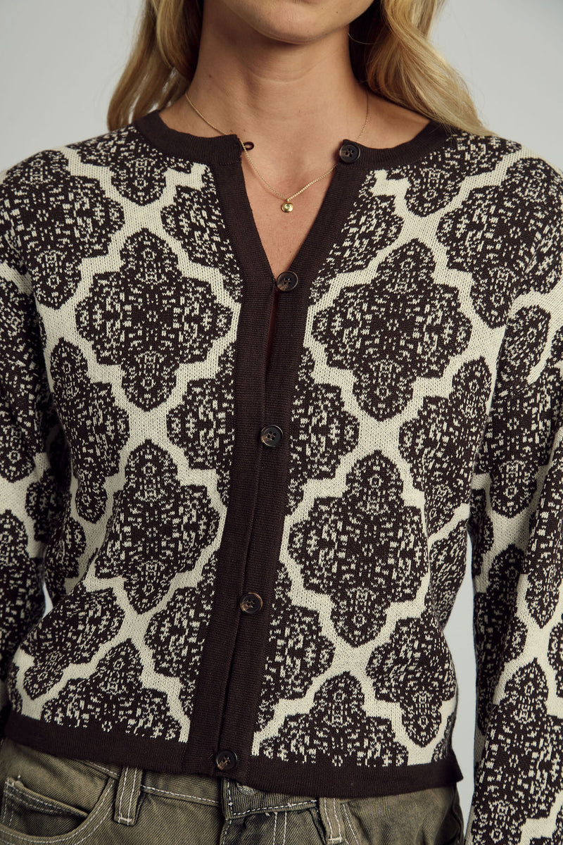 GENEVIEVE ALL OVER JACQUARD KNITTED CARDIGAN