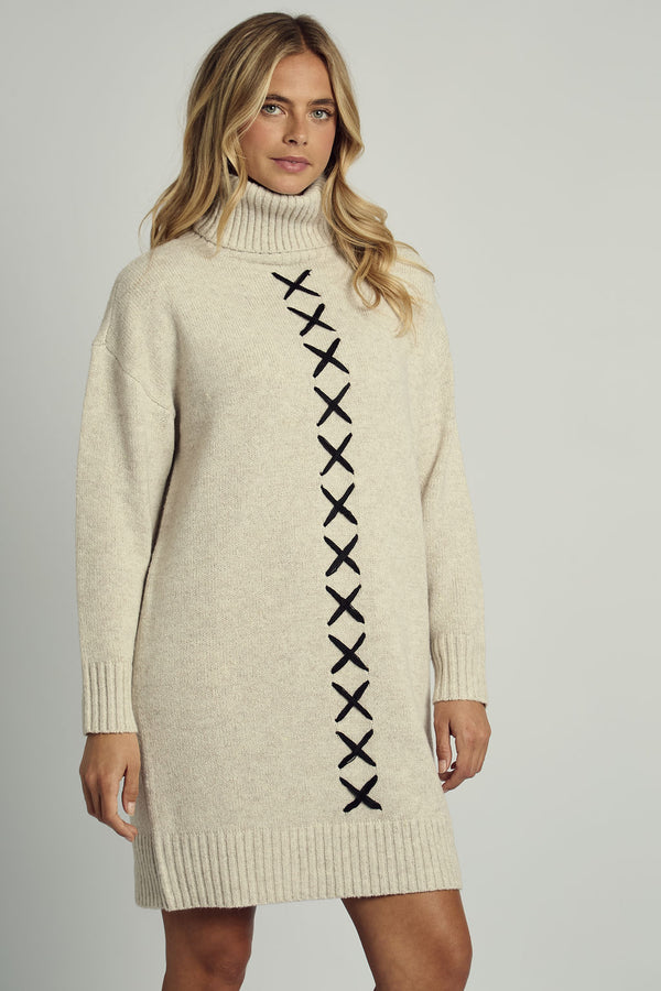 INAYA CROSS STITCH KNITTED MINI DRESS