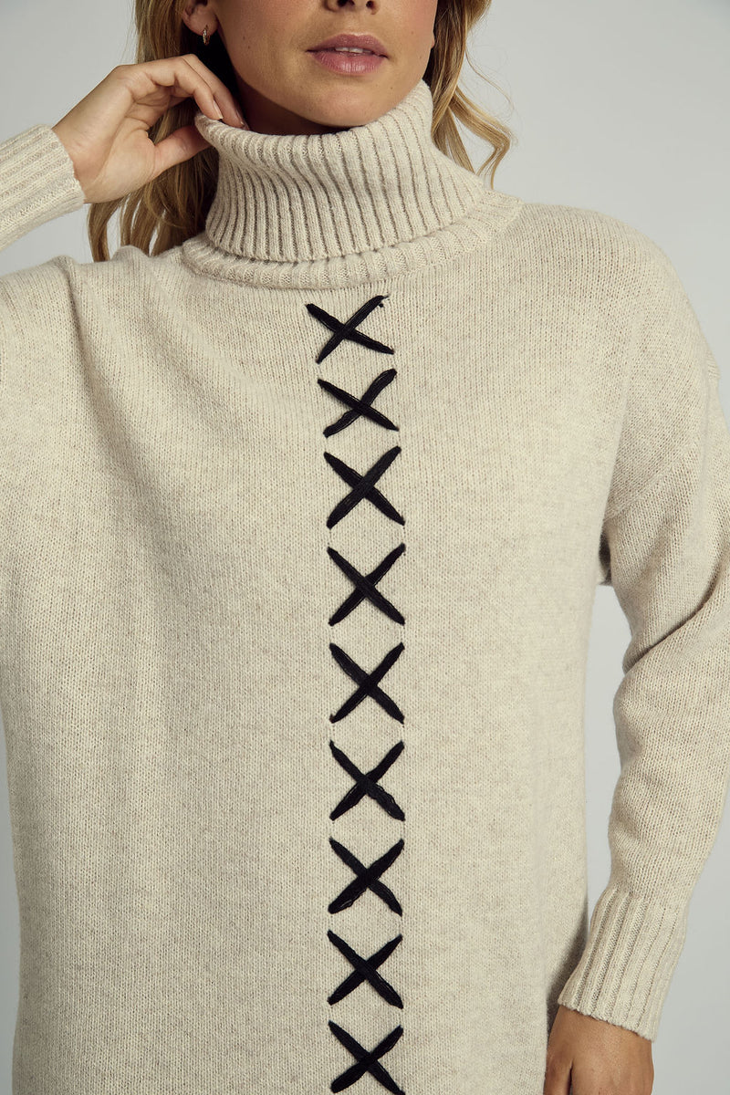 INAYA CROSS STITCH KNITTED MINI DRESS