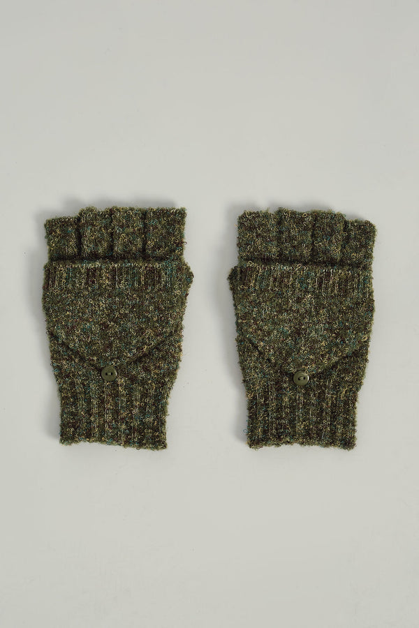 FOLD DETAIL KITTED GLOVES IN GREEN