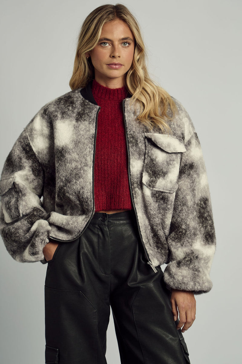 HARLEY BOUCLE MONOCHROME BOMBER JACKET