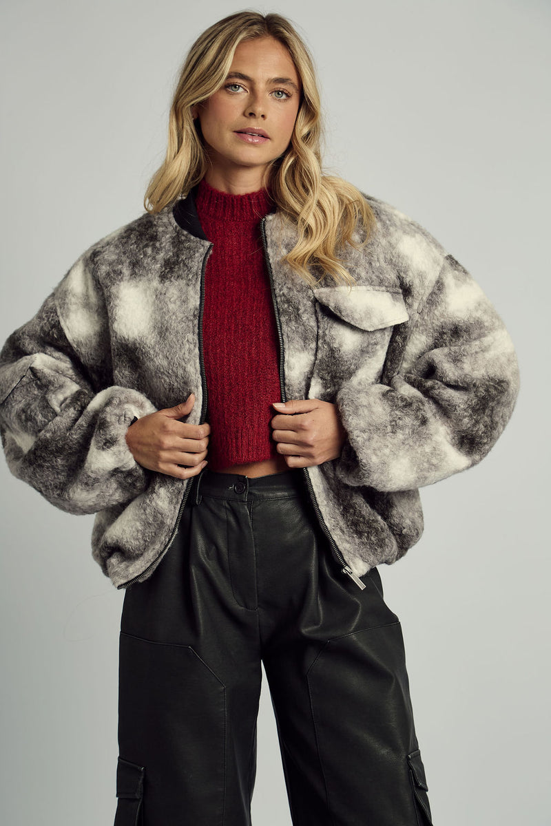 HARLEY BOUCLE MONOCHROME BOMBER JACKET