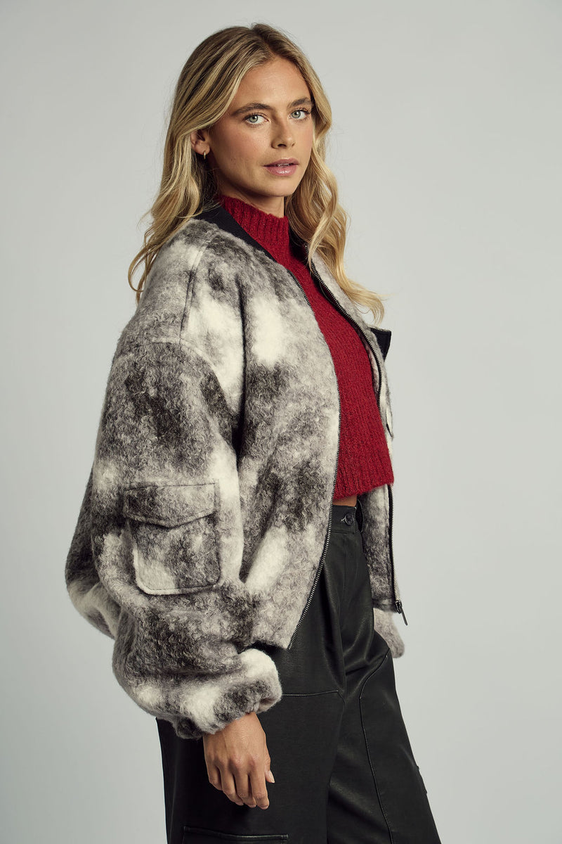 HARLEY BOUCLE MONOCHROME BOMBER JACKET