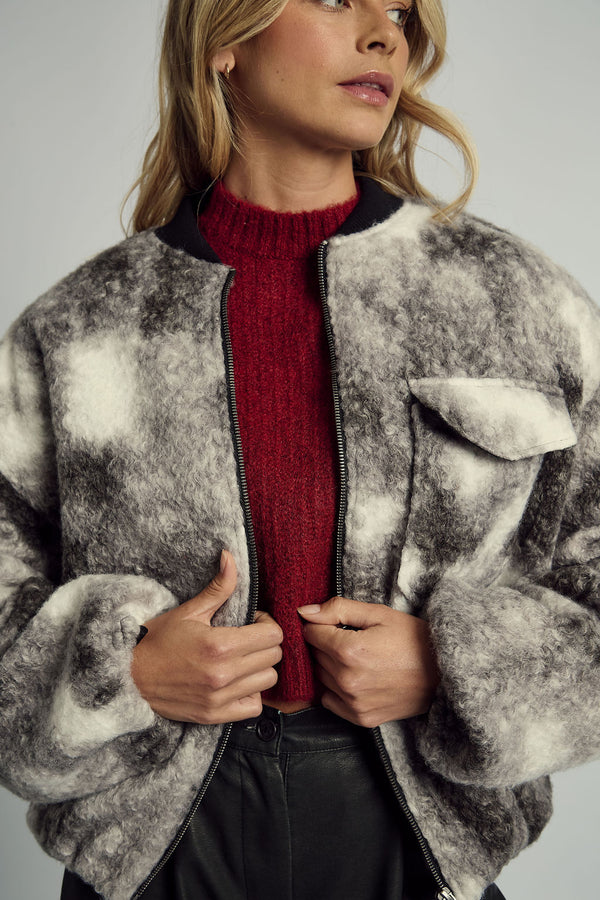 HARLEY BOUCLE MONOCHROME BOMBER JACKET
