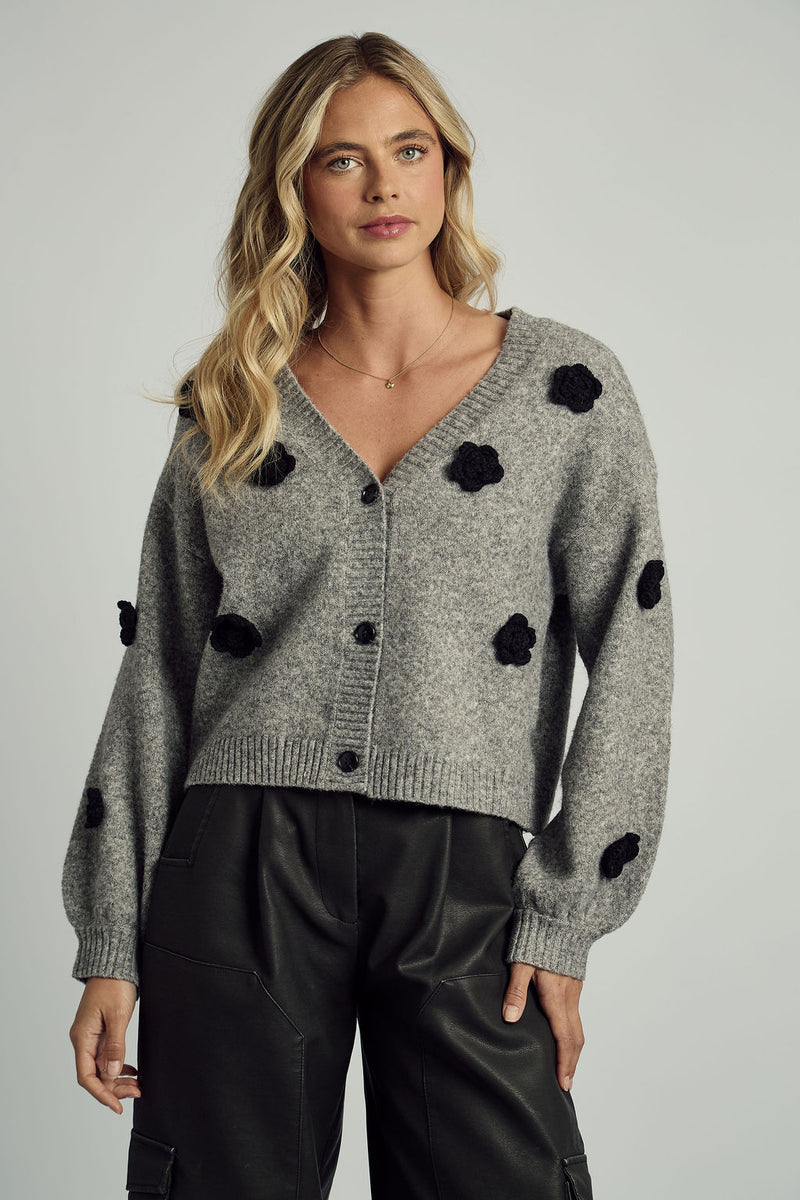FLORENCE 3D FLORAL APPLIQUE CROPPED CARDIGAN