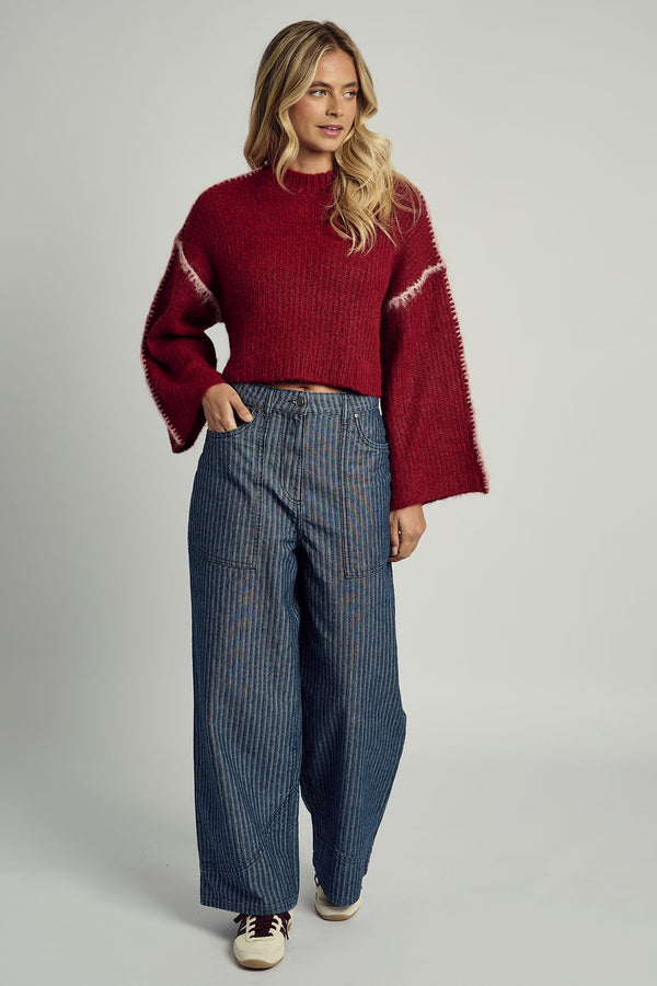 ALEXIS JACQUARD STRIPE WIDE LEG JEAN IN BLUE