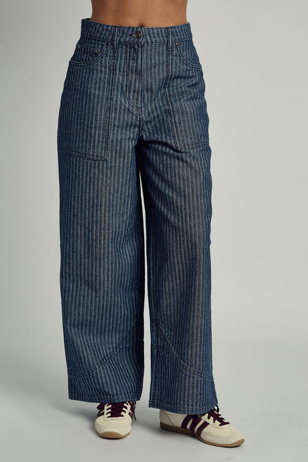 ALEXIS JACQUARD STRIPE WIDE LEG JEAN IN BLUE