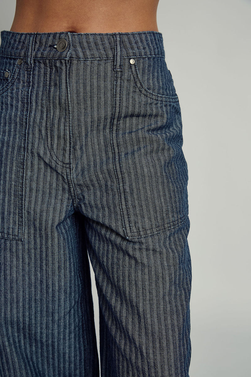 ALEXIS JACQUARD STRIPE WIDE LEG JEAN IN BLUE