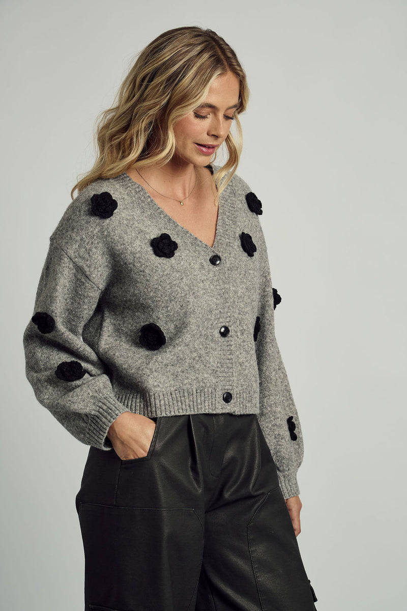 FLORENCE 3D FLORAL APPLIQUE CROPPED CARDIGAN