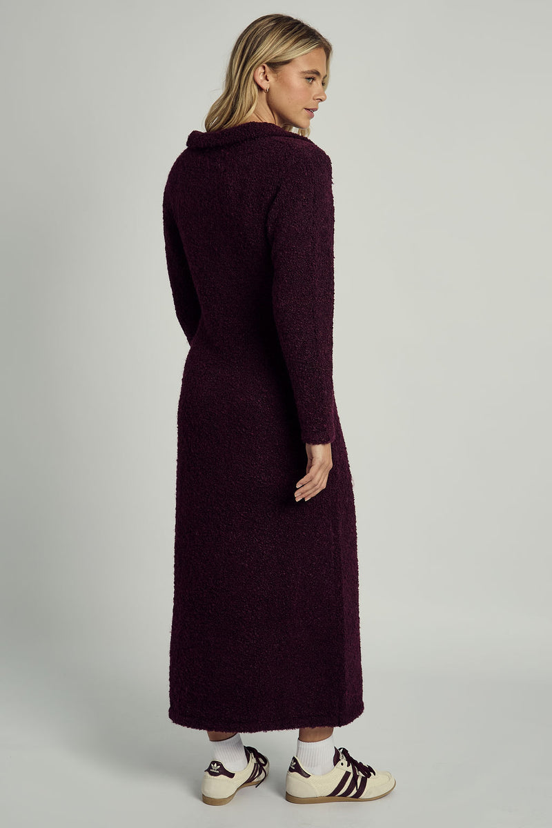 HARLEY SOFT PUFF KNITTED POLO DRESS IN BURGUNDY