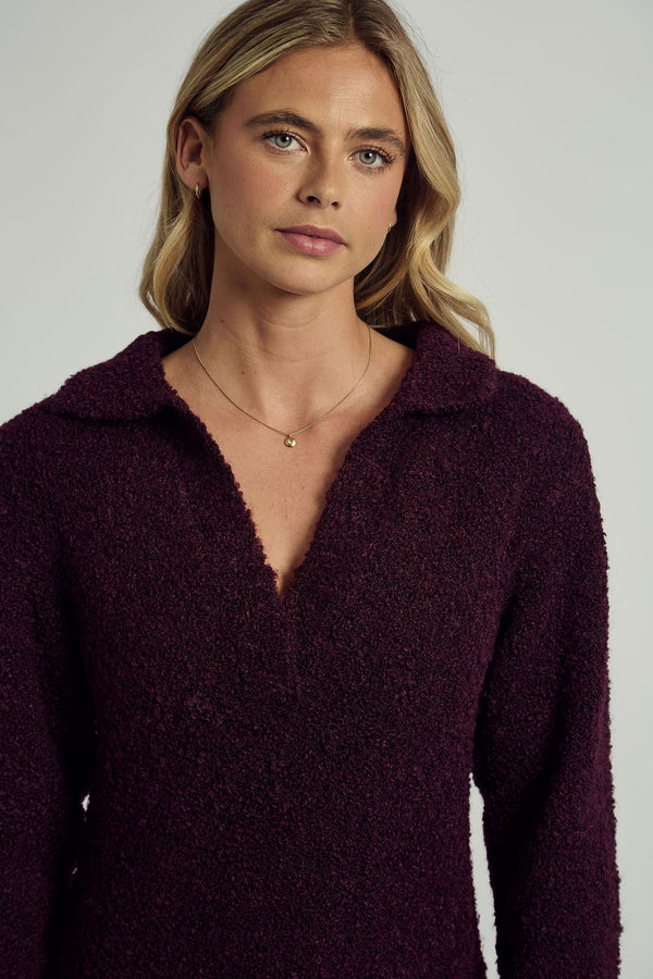 HARLEY SOFT PUFF KNITTED POLO DRESS IN BURGUNDY
