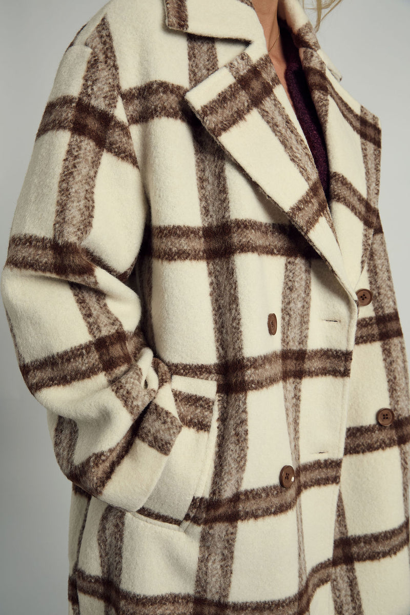 JOSIE TEDDY GINGHAM LONGLINE OVERCOAT IN BREAM CHECK