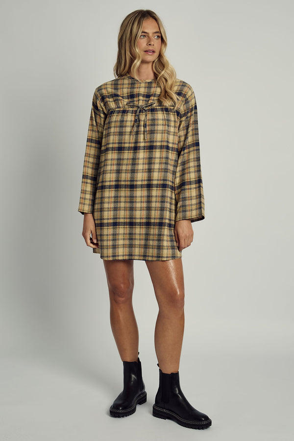 CALERIE LONG SLEEVE DRESS IN BRUSHED YELLOW CHECK