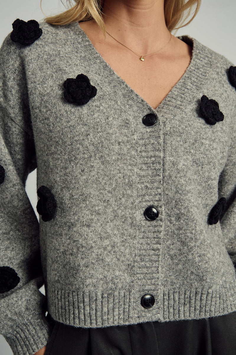 FLORENCE 3D FLORAL APPLIQUE CROPPED CARDIGAN