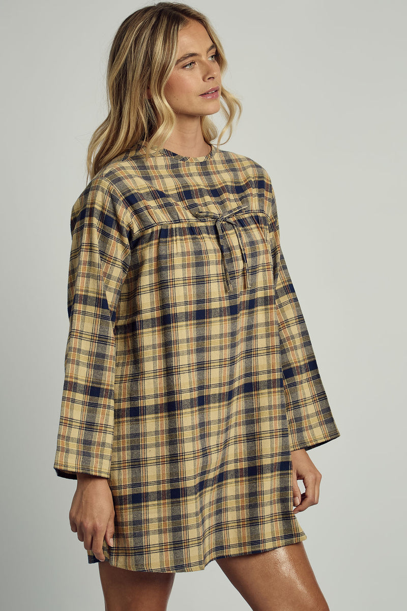 CALERIE LONG SLEEVE DRESS IN BRUSHED YELLOW CHECK