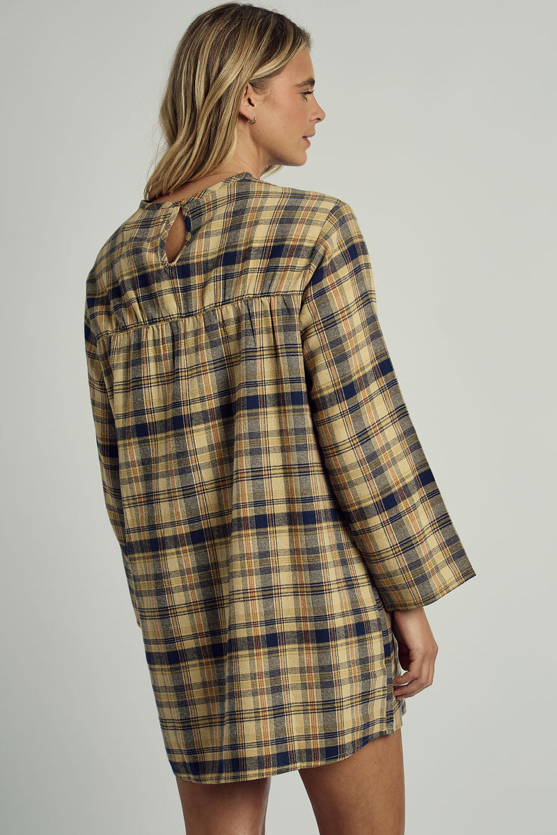 CALERIE LONG SLEEVE DRESS IN BRUSHED YELLOW CHECK