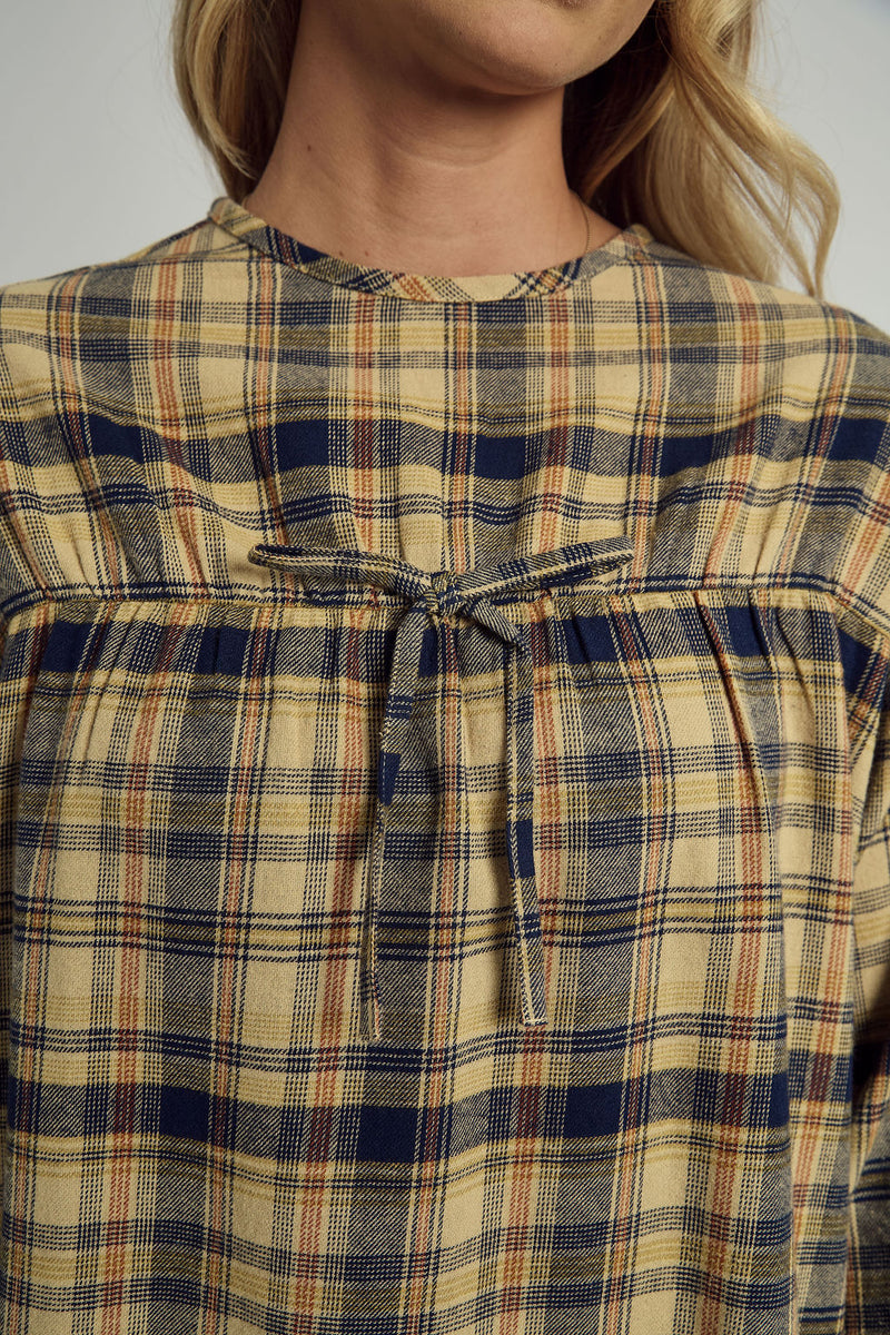 CALERIE LONG SLEEVE DRESS IN BRUSHED YELLOW CHECK