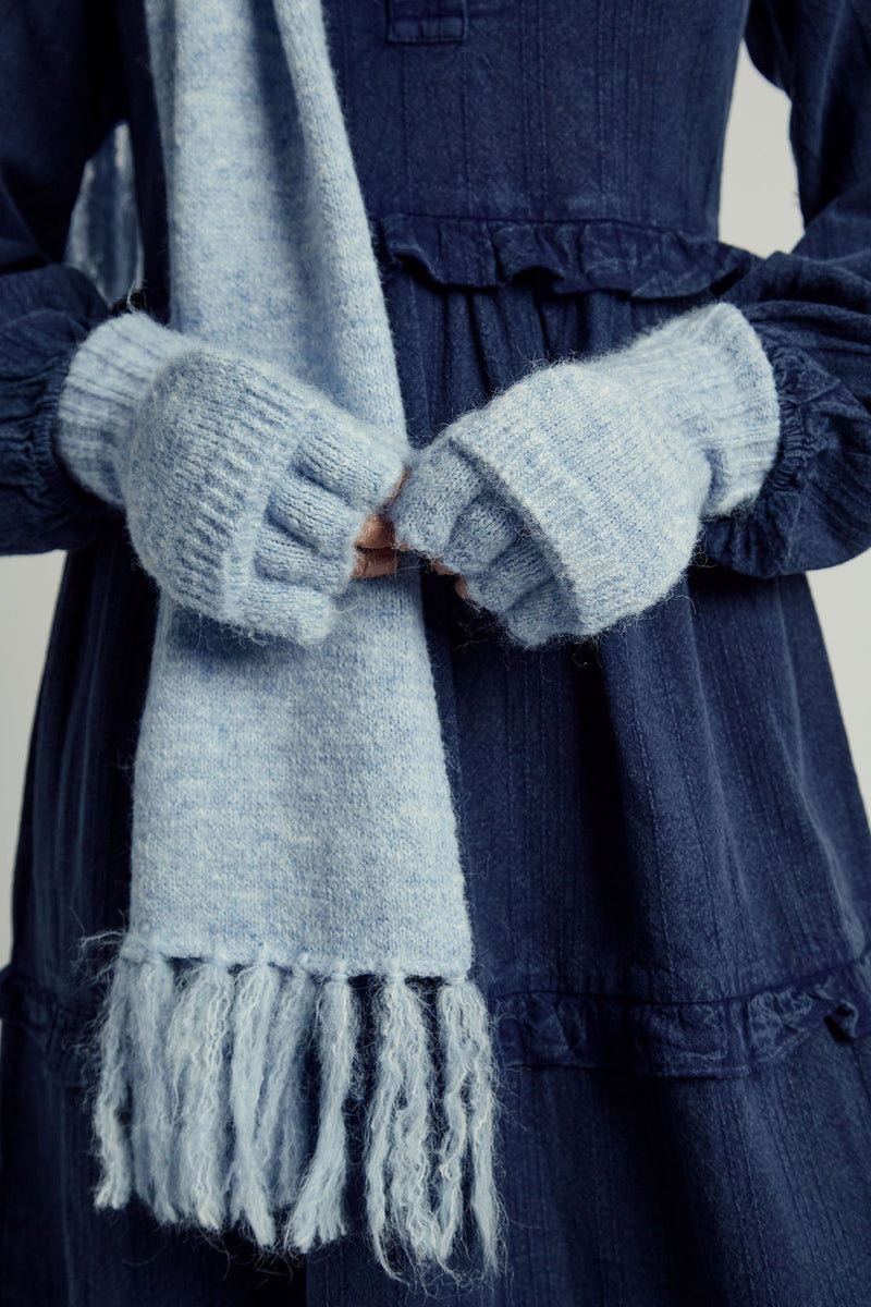KIA TEXTURED STRIPE WASHED RUFFLE MIDAXI DRESS IN NAVY