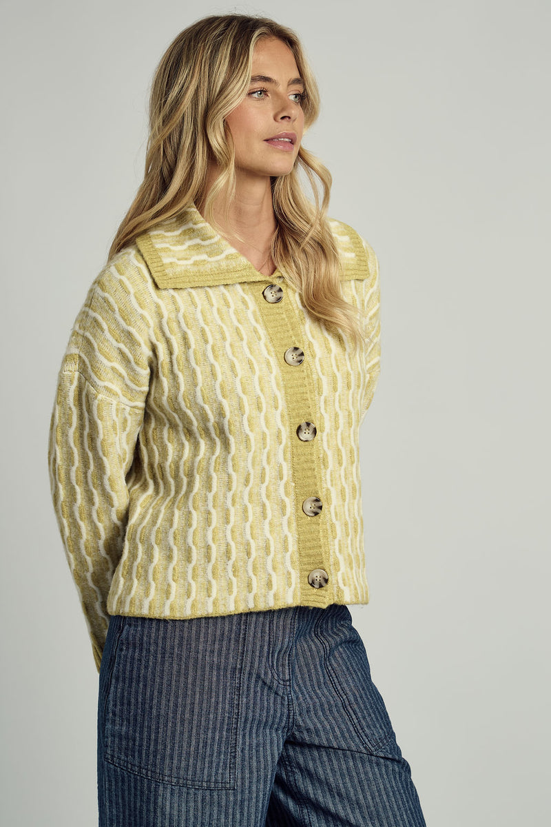 AGATHA WIDE COLLAR CARDIGAN IN YELLOW JACQUARD
